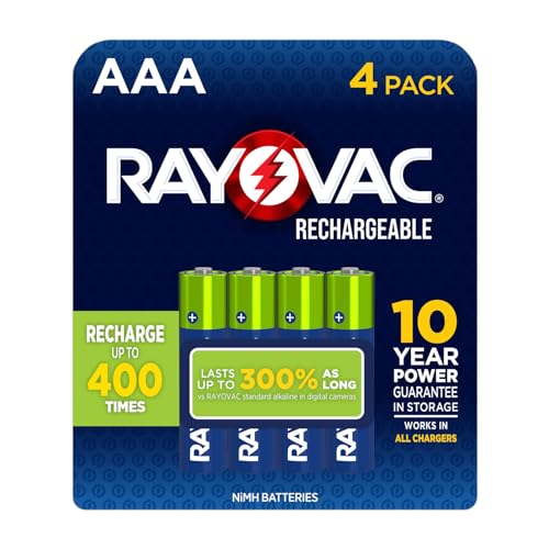 RAYOVAC Rechargeable AAA Batteries (4 Pack), NiMH Triple A Rechargeable Batteries