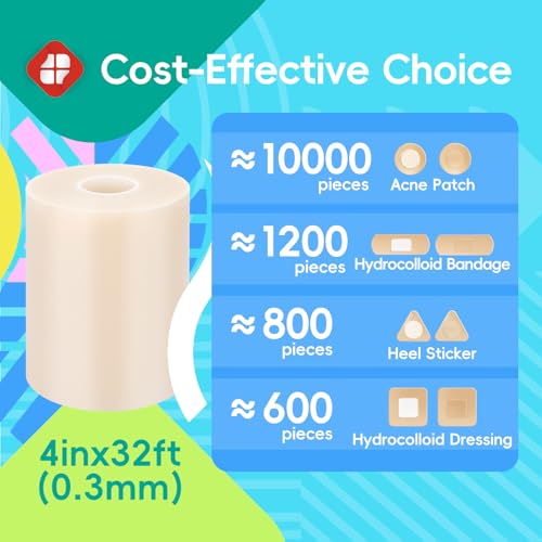 Image of LIFARA Hydrocolloid Roll for Wound Care - Cut-to-Size, Extra Large Hydrocolloid Patch Bandages with Self-Adhesive, Waterproof, First Aid Kit Essential (4in*32ft, 11.8mils / 0.3mm Thickness)