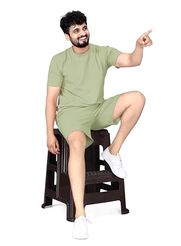 Image of ELLITI Cotton Blend Solid Casual Round Neck Half Sleeve Oversized Co-ord Set Men's, Pyjama Set, Sleepwear Loungewear T-Shirt and Shorts Combo for Men, Night Wear for Men, Night Suit for Men's