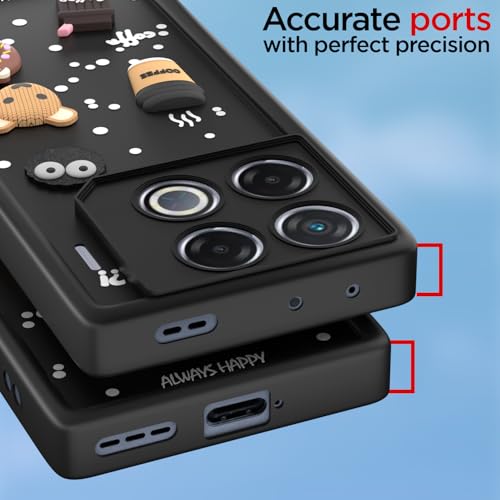 Image of Pikkme Back Cover for Infinix GT 20 Pro 5G | Cute Fun Cartoon 3D Bear Silicone Full Body Protection Bumper Case (Black)