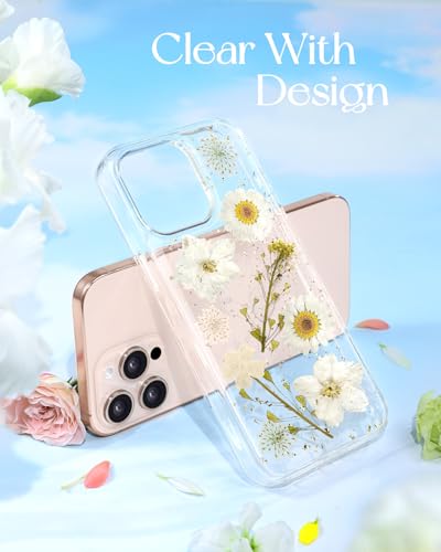 Loheckle for iPhone 15 Case for Women - Girls Cute Glitter Dried Flower Floral Girly Aesthetic Kawaii Sparkle Sparkly Glittery Bling Unique Design Handmade Phone Cover for Apple 15 6.1", White - image 5