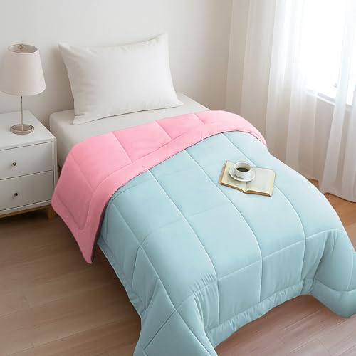 Image of HOME ELEGANCE Comfort Living Microfiber Reversible AC Comforter, 120 GSM, Soft & Cozy, Lightweight Quilt, All Season use, Machine Washable, Single - 60x90 inches - Candy Sky