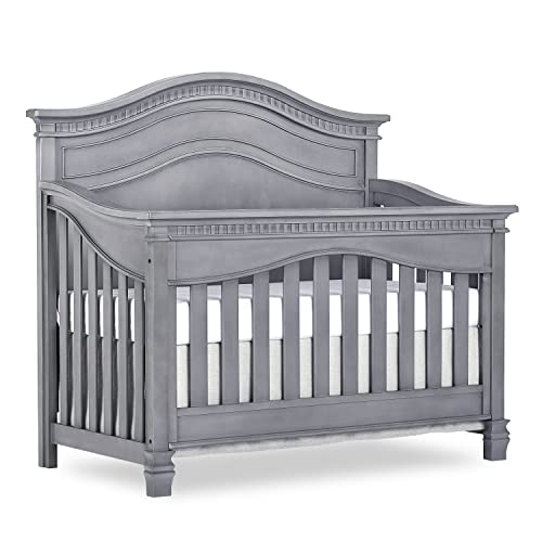 Evolur Cheyenne 5 in 1 Full Panel Convertible Crib in Storm Grey, JPMA & Greenguard Gold Certified, Crafted Out of kiln-Dried Hardwood, Features a high-Arch headboard & 3 Mattress Height Settings
