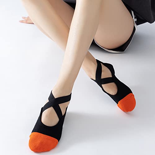 Yoga Pilates Socks with Grips Cross Band for Women Non Slip Cushioned Ankle Socks for Barre Ballet Dance3