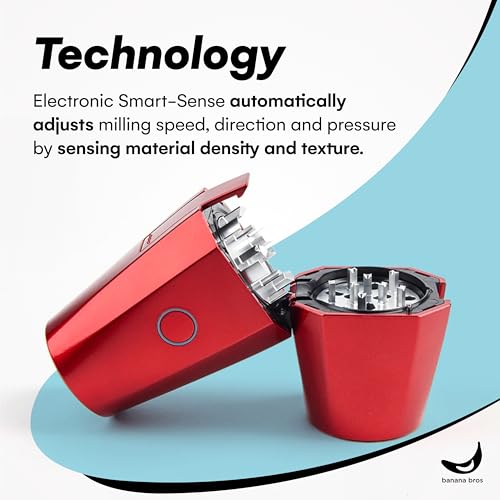 Banana Bros OTTO Electric Smart Spice Grinder - Automatic Herb Grinder with Smart Technology - Rechargeable via USB - Portable Milling for Dry Herbs and Spices - Red - Carrying Case Included