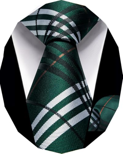 YourTies Boys Tie Green White Plaid Adjustable Pre-tied Clip on Kids Necktie Set Hanky Ages 8-14 School Uniforms Graduation