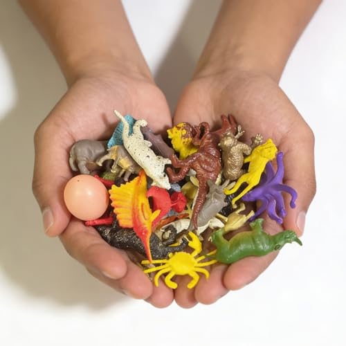 Image of ZESTHOME Kids Animal Toy Set with Farm, Wild, Sea, Bird & Dinosaur Figures | Mini Animal World Playset with Fences, Tree & Egg | Educational Pretend Play Toys for Boys & Girls 3+ | 50 Pieces