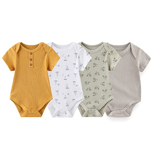 Image of ZAV Solid Unisex Short Sleeve Baby Boy Girl Bodysuits 4-pack Cotton Cartoon Baby Clothes Soft Infant Outfits
