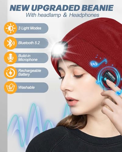 Bonnet Bluetooth lumière LED lampe frontale rechargeable chapeau hiver