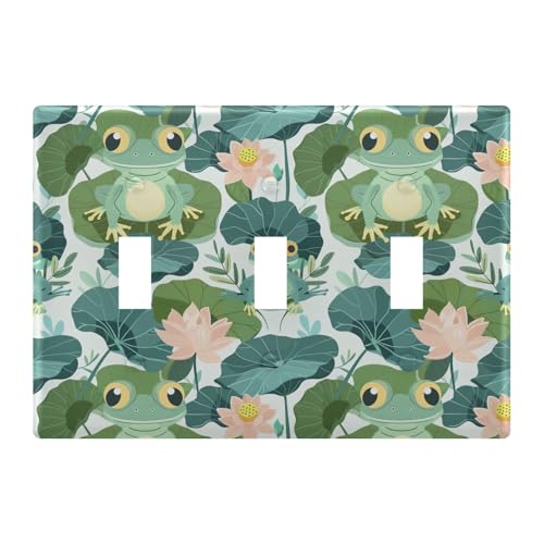 Light Switch Cover Cute Frog Lotus Wall Plates for Electrical Outlets 3 Gang 202b5795