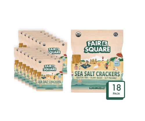Fair & Square Sea Salt Crackers | Snack Packs | Gut Friendly, Plant Based, Certified Organic, Certified Gluten Free, Non-Gmo, Safe For School, Dairy Free, Top 9 Allergen Free, Grain Free, Nut Free, Soy Free, Sugar Free, Low Sodium, Paleo, Kosher | 1 Oz (Pack Of 18) #TOP5