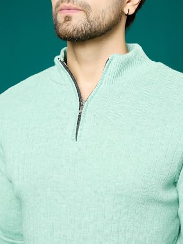 Image of Kvetoo Men High Neck Zipper Full Sleeve Woolen Winter Sweater