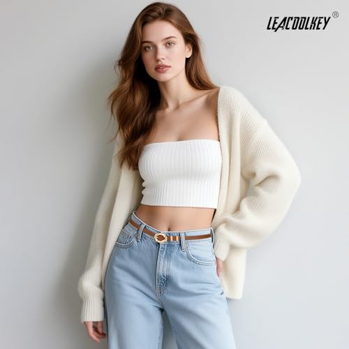 LEACOOLKEY Women Skinny Belts 0.39 Inch Wide 2 Pack Thin Leather Belts for Dresses Jeans Cardigans3