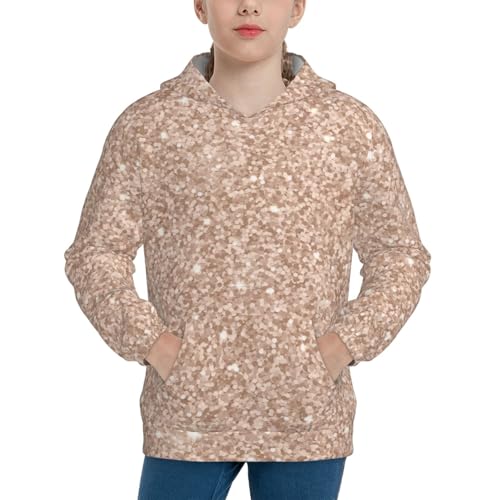 Beige Sparkling Glitter Kid Hoodies Boys Sweatshirts Girls Pullover with Pocket