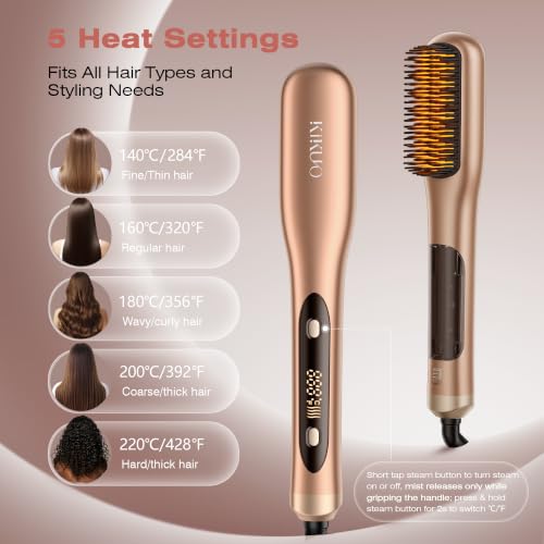 Image of Steam Hair Straightener Brush, Steamline Pro 3 in 1 Straightening Brush, Curly & Frizzy Hair,Smooth Without Flattening, 5 Temp Settings & LED Display, Dual Voltage, Professional Tools, Elegant Orange
