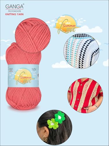 Image of Ganga Acrowools Summer Love - Sport Weight - Cotton Yarn -Oekotex Class L Certified - Pack of 1-50 GMS Per Ball (Light Coral)