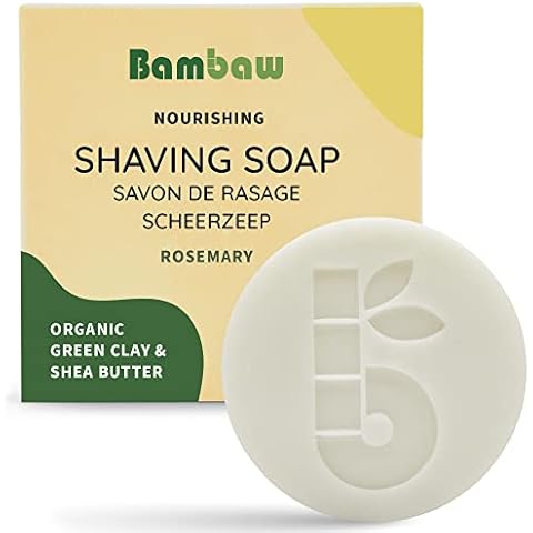 Bambaw | Shaving Soap for Men | 70g | Green Clay & Shea Butter Shaving Bar | Shaving Soap Bar for Skin Protection | Natural Soap for Men | Eco Soap | Vegan Soap Bar | Rosemary Shaving Bar Cover