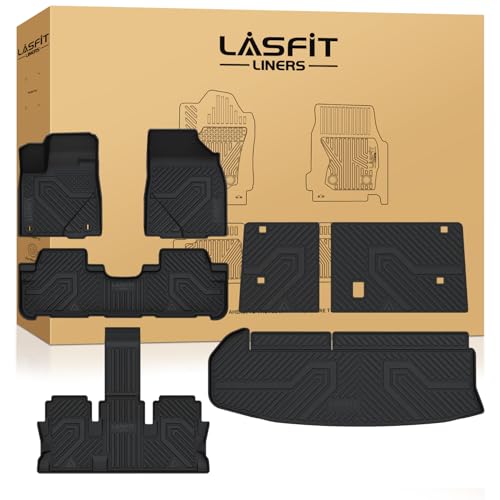 LASFIT Floor Mats&Trunk Mat for Toyota Highlander 2014-2019(Not for Hybrid), All Weather TPE Mats Floor Liner for Highlander LE/Limited/SE/XLE, Black(Not fit 2nd Row Bench Seating).