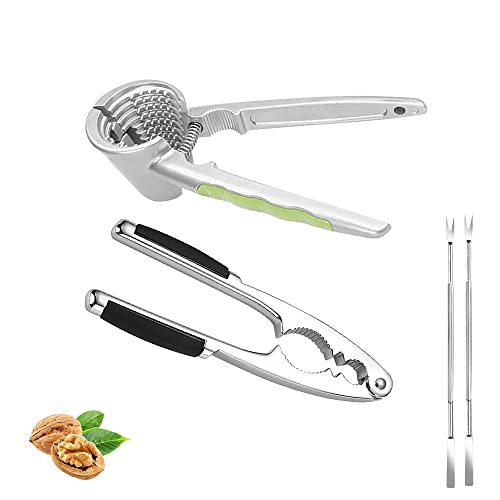 4-teiliges Nussknacker Set - Walnussknacker + Kleinknacker + 2 Picker, Metall Mit Griff