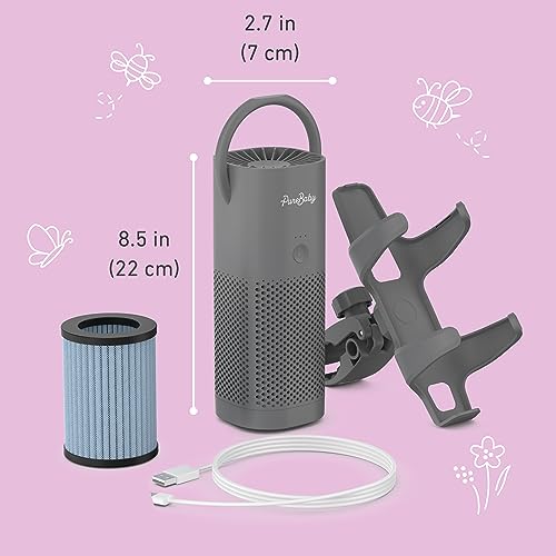 Pure Enrichment PureBaby On-the-Go Air Purifier - Portable Stroller Air Purifier & Adjustable Clamp for Car Seat, Crib, Bassinet & Playpen - True HEPA Filter Removes 99.97% of Allergens Around Baby