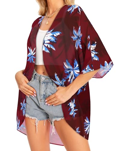 Image of Women Kimono Cardigans Casual Summer Tops Cover up Open Front Floral Print Resort Wear 2026