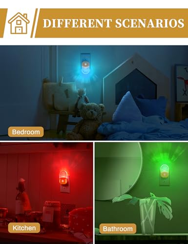 Image of DORESshop 8-Color RGB LED Night Lights Plug Into Wall [2 Pack], Color Changing Night Light with Dusk to Dawn Sensor for Bathroom Decor, Children Room, Golden Cover