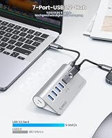ORICO USB C Hub, 7-Port Aluminium USB Splitter, 5Gbps USB Hub mit 0.5m USB C Kabel und USB A Adapter, USB Verteiler mit 5V/2A Netzteil Typ C Port für MacBook, Mackbook Pro – Ansicht 2