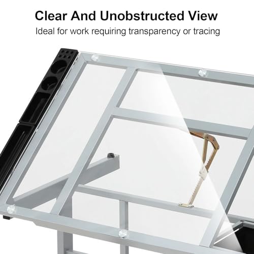 Table de dessin avec plateau de verre inclinable pour ranger vos outils