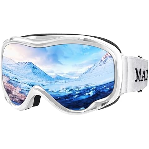 JULI Ski Goggle/Snow Snowboard Goggles for Men, Women & Youth - 100% UV Protection Anti-Fog Dual Lens(White Frame/13% VLT Sliver Len) Cover