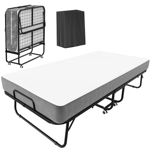 Wanmwill 75' x 38' Folding Bed with Mattress for Adults, Foldable Bed, Portable Rollaway Bed with 5' Memory Foam Mattress, Space-Saving Sturdy Metal Frame for Bedroom & Office