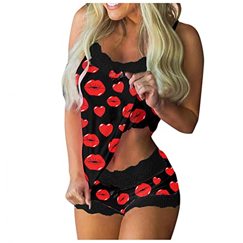 Pajamas Set for Women Cute Heart Print Lace Trim Cami Boyshorts Pjs Sleepwear Lounge Nightwear Fashion Sleeveless Nightgown Red Pajamas Set for Women Cute Heart Print Lace Trim Cami Boyshorts Pjs Sleepwear Lounge Nightwear Fashion Sleeveless Nightgown Red