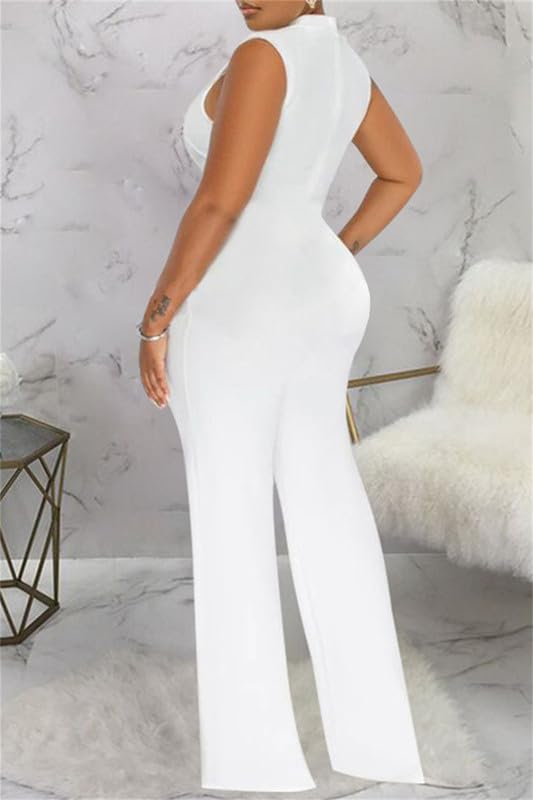 Buzo overol formal de encaje sofisticado con pantalones de pierna ancha blanco XL 7