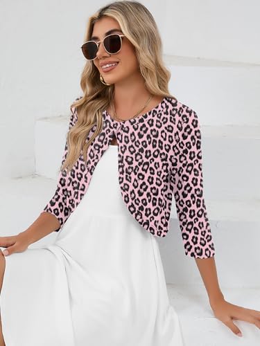 Image of Heymoments Women's 3 /4 Sleeve Casual Shrugs Lightweight Open Front Cropped Cardigan for Dresses