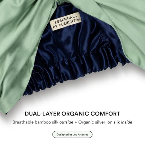 Image of Clementine Sleepwear Essentials Organic Match Point Green Sleep Mask + Hair Bonnet + Queen Size Pillow