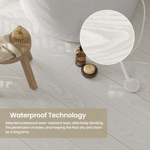 Self Adhesive Floor Planks, Floor Tiles Self Adhesive, Vinyl Flooring Waterproof Peel and Stick for Kitchen Bathroom Living Room Grey White Wood PVC 90X15cm