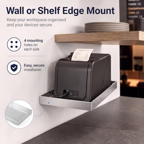 Image of Shimeyao 304 Stainless Steel POS KDS Thermal Printer Shelf Tray, 13.5 x 10 Inch Large Receipt Printer Stand, Mounts to Wall or Shelf Edge, 4 Mounting Holes Each Side for Kitchen, Retail, Shop