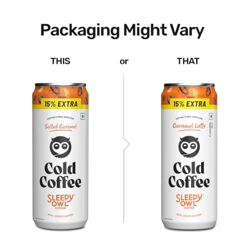 Image of Sleepy Owl Salted Caramel Cold Coffee Liquid|4 X 230Ml Cans|Made With Real Milk & Coffee|No Preservatives (Pack of 2)