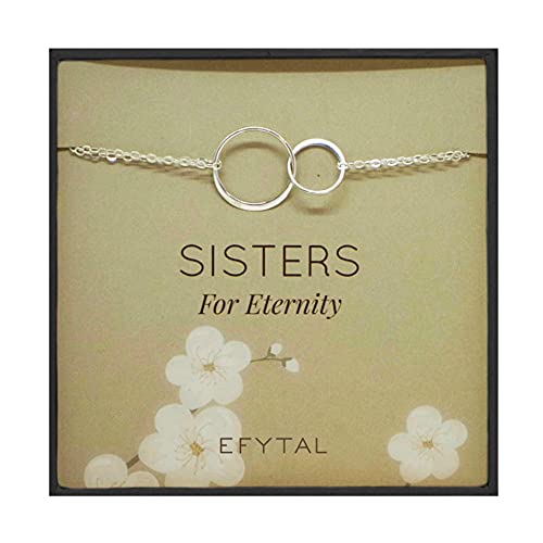 EFYTAL Gifts for Sister, 925 Sterling Silver 2 Circle Sisters Bracelet, Infinity Interlocking Double Circles on Card, Birthday Gift for Best Friend, Bridesmaids