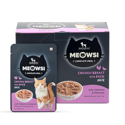 Meowsi by HUFT Chicken Breast with Duck Pate Wet Cat Food - 80 gm | Pack of 6 | Delicious, Soft & Hydrating Food, All Breeds | Enriched with Essential Nutrients for Growth & Wellness