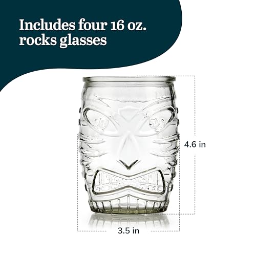 Libbey 4 Piece Modern Bar-Tiki Double Old Fashioned Glass Set, One Size, Clear