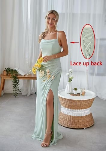 Chiffon Bridesmaid Dresses for Women with Slit Spaghetti Strap Formal Evening Gown Pleated A Line Maxi Dress2