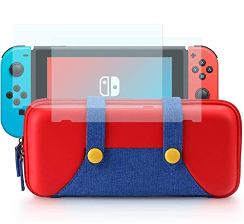 DJROLL Carrying Bag compatible con Nintendo Switch, elegante funda de transporte de carcasa dura portátil con 2 protectores de pantalla de vidrio templado, 10 ranuras para tarjetas de juego