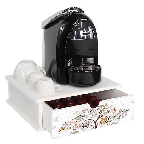 Lupia - Contenitore Cassetto Porta Capsule e Cialde caffè Cassetto ORGANIZER White TREE WHITE Albero della Vita 33x33 cm in legno per casa, cucina, angolo bar ufficio, multiuso