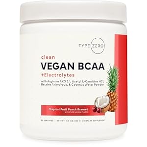 Type Zero Ultra Clean Vegan BCAA Powder + Electrolytes (Tropical Fruit Punch | 6G) 2:1:1 Sugar-Free/No Sucralose BCAAs Amino Acids Supplement – BCAA Vegan Amino Acids After Workout Drink, 30 Servings