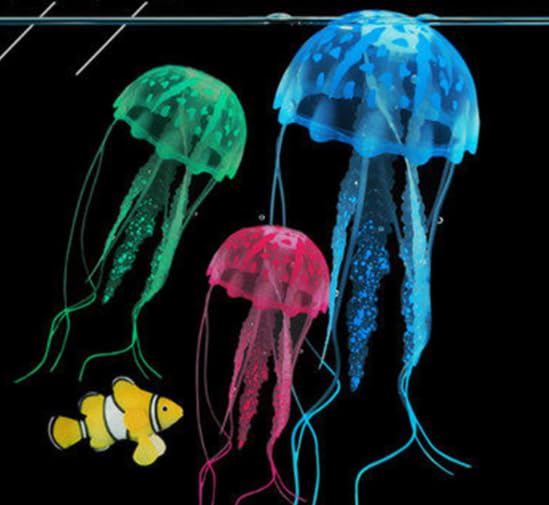 Image of Jufamilee 3 Pcs Fish Tank Decorations - Jellyfish Aquarium Ornament, Fake Fish Plants, Silicone Ornaments - Thematic Aquarium Decor (Pink, Blue, Yellow)