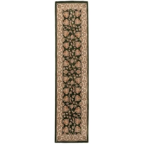 Luxury Dark Green Floral Border Runner Rug Cover