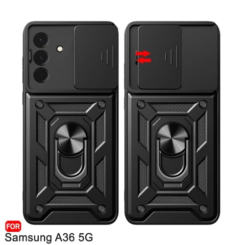 Image of Luxe Back Cover for Samsung Galaxy A36 5G | D10 Tough Armor Case | Sliding Camera Shield | 360 Protection | Kickstand Ring Holder | Military-Grade Shockproof Bumper Case