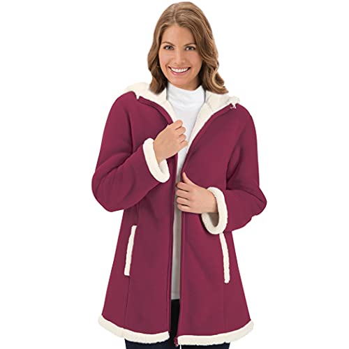 Collections Etc Women's Polar Fleece Sherpa Lined Zip Up Coat BEIGE LARGE2