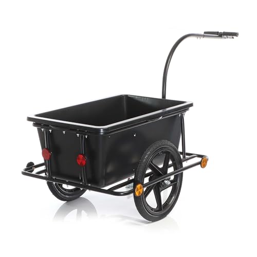 Wiltec Fahrrad Lastenanhänger 158x69x51 cm bis 80 kg, Fahrradanhänger mit 90 L Transportwanne, Kupplung und Luftreifen, Handwagen Anhänger für Fahrrad