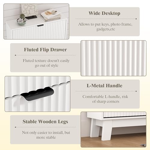 Image of Shoe Cabinet Storage for Entryway with 3 Flip Drawers, Fluted Narrow Shoe Organizer with Wooden Legs, Freestanding Slim Shoe Storage Hidden Shoe Rack Organizer for Front Door Entrance, Hallway, White